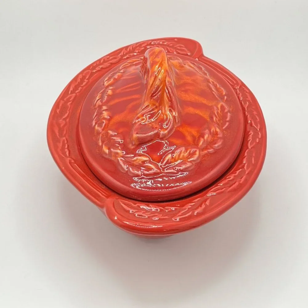 Vintage California USA Pottery Oval Red Glazed Casserole Serving Dish 2936 w/Lid